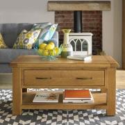 Earls Wooden Coffee Table In Chunky Solid Oak With 1 Drawer