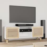 Alfy Wooden TV Stand With 2 Door In White And Natural Rattan