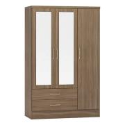 Mack Wooden Wardrobe With 3 Doors 2 Drawers In Rustic Oak