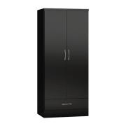 Mack Wooden Wardrobe With 2 Doors 1 Drawer Black Gloss Front