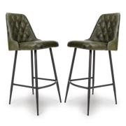 Basel Green Genuine Buffalo Leather Bar Chairs In Pair