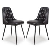 Basel Black Genuine Buffalo Leather Dining Chairs In Pair