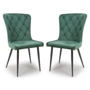 Merill Green Velvet Dining Chairs With Metal Legs In Pair