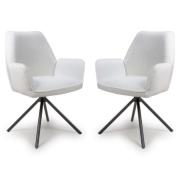 Utica Ivory Boucle Carver Snuggly Fabric Dining Chairs In Pair