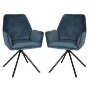 Utica Blue Carver Velvet Dining Chairs In Pair