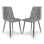 Vestal Grey Velvet Dining Chairs With Black Legs In Pair