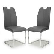 Towson Grey Leather Dining Chairs With Chrome Base In Pair