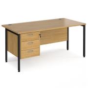 Moline 1600mm Computer Desk In Oak Black With 3 Drawers