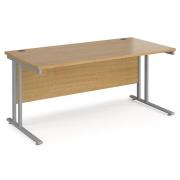 Melor 1600mm Cantilever Wooden Computer Desk In Oak And Silver