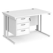 Melor 1200mm Computer Desk In White And White With 3 Drawers