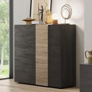 Noa Wooden Highboard With 2 Doors In Titan And Oak