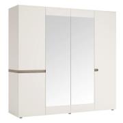 Cheya Mirrored 4 Doors Gloss Wardrobe In White And Truffle Oak