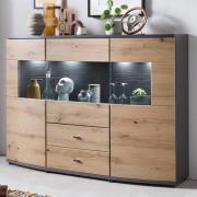 Flint Wooden Display Cabinet In Artisan Oak With LED Lighting