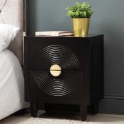 Eliot Mirror Top Bedside Cabinet In Black And Gold Handle