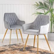 Quincy Grey Velvet Dining Chairs With Gold Legs In Pair