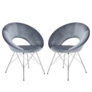 Orem Grey Velvet Dining Chairs With Chrome Metal Legs In Pair