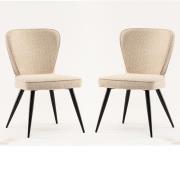 Finn Linen Boucle Fabric Dining Chairs In Pair