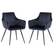 Finlay Deep Blue Velvet Fabric Dining Armchairs In Pair