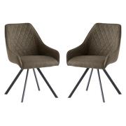 Valko Olive Fabric Dining Chairs Swivel In Pair