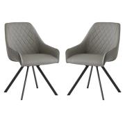 Sierra Light Grey Faux Leather Dining Chairs Swivel In Pair