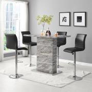 Parini Melange Marble Effect Bar Table 4 Ripple Black Stools