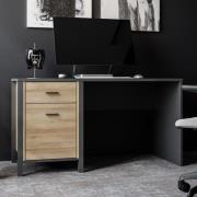 Harbor Wooden Computer Desk In Matt Black And Riviera Oak