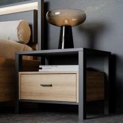 Harbor Wooden Bedside Cabinet With 1 Drawer In Matt Black And Oak