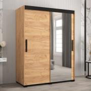 Beilla II Mirrored Wardrobe 2 Sliding Doors 150cm In Golden Oak