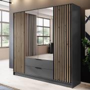 Newport Mirrored Wardrobe With 4 Hinged Doors 206cm In Graphite