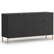 Pavia Wooden Sideboard 2 Doors 3 Drawers In Black Portland Ash