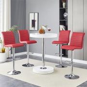 Havana White Gloss Bar Table With 4 Ripple Bordeaux Stools