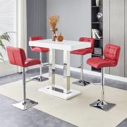 Caprice White High Gloss Bar Table 4 Candid Bordeaux Stools