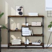 Rivas Wooden Console Table With 4 Shelves In Smoked Oak