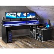 Terni Wooden Gaming Desk Corner In Black With White Trim And LED