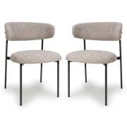 Mestre Oatmeal Fabric Dining Chairs With Black Legs In Pair