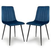 Leuven Blue Velvet Dining Chairs With Black Legs In Pair