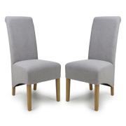 Kyoto Green Fabric Dining Chairs With Oak Legs In Pair