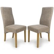 Basey Oatmeal Fabric Dining Chairs With Oak Legs In Pair