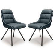 Addis Blue Leather Dining Chairs With Black Legs In Pair