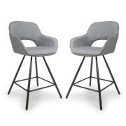 Torun Light Grey Leather Bar Chairs With Black Legs In Pair