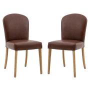 Hyeres Antique Brown Leather Dining Chairs With Oak Legs In Pair