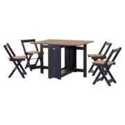 Suva Wooden Butterfly Dining Table With 4 Chairs In Navy Blue