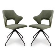 Vercelli Swivel Sage Fabric Dining Chairs In Pair