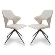 Vercelli Swivel Natural Fabric Dining Chairs In Pair