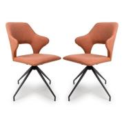 Vercelli Swivel Brick Fabric Dining Chairs In Pair