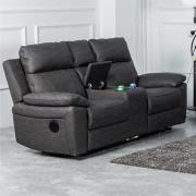 Hanford Electric Fabric Recliner 2 Seater Sofa In Dark Grey