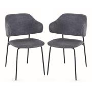 Benson Dark Grey Fabric Dining Chairs With Black Frame In Pair