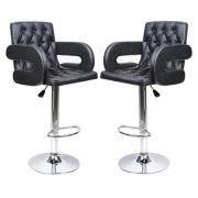 Silvis Adjustable Black Faux Leather Bar Stools In Pair