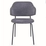 Benson Fabric Dining Chair In Dark Grey With Black Metal Frame