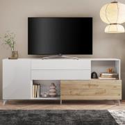 Milan High Gloss TV Sideboard 2 Doors 2 Drawers In White Cadiz Oak